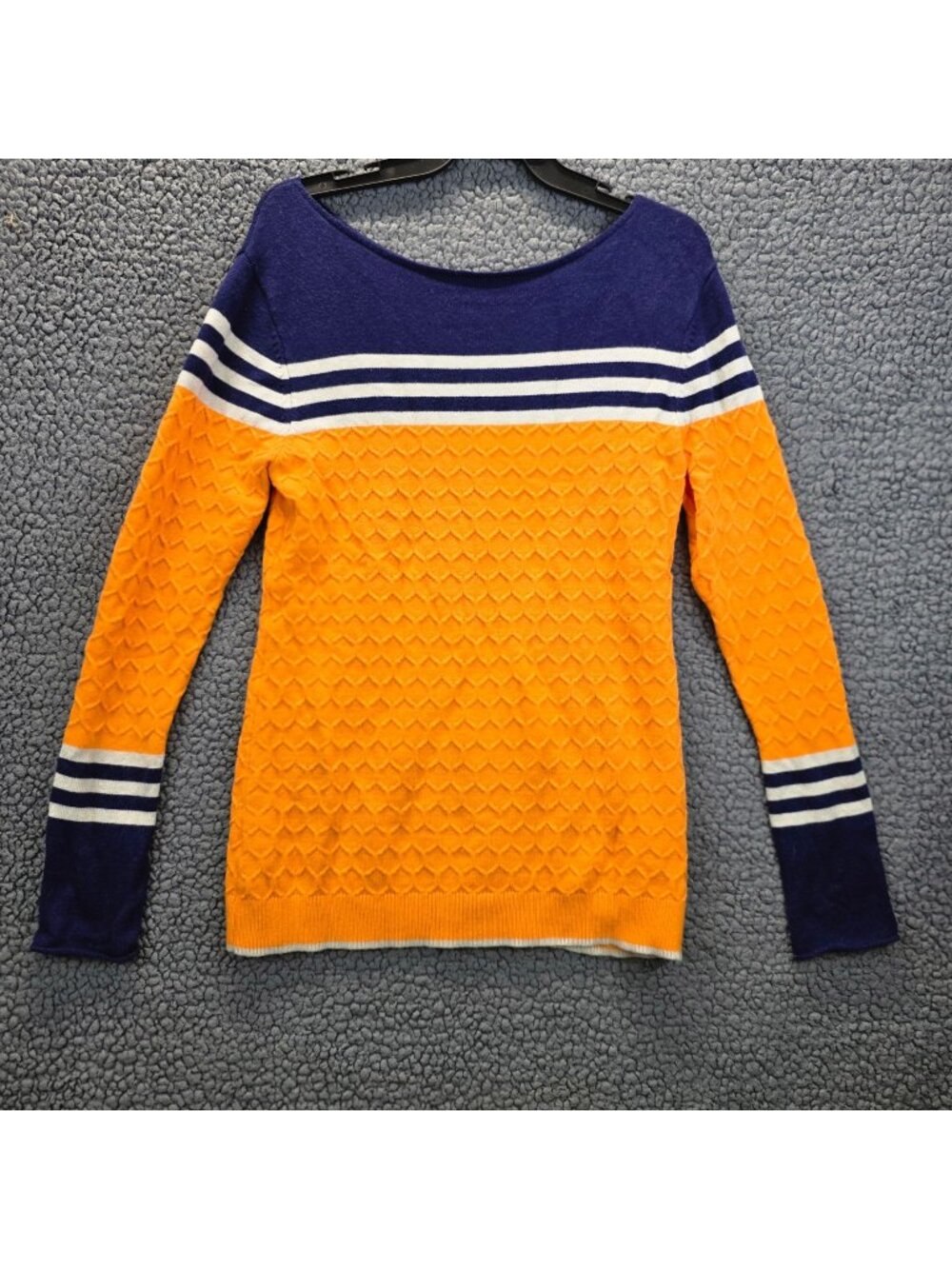 Vibrant Orange Womens Striped Soft Knit Sweater L Preppy Retro Layers Vibrant